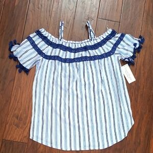 NWT French Laundry Blue & White Striped Off the Shoulder Top size Medium